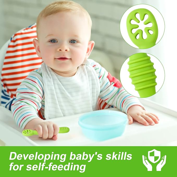 6pcs Silicone Baby Spoons, First Stage Toddler Utensils Baby Led Weaning Spoons BPA Free Baby Chew Spoon Training Spoon Set Toddler Self Feeding Utensils for Baby 6+ Months (6 Colors) Z20010