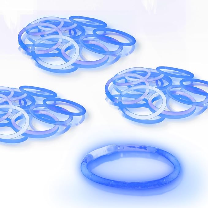 8" Glow Stick Bracelets - Bulk 50 Pack for Mardi Gras, St. Patrick's Day, and Nighttime Celebrations - Blue