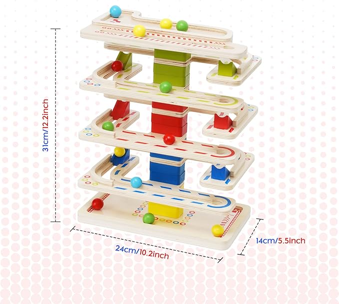 Montessori Ball Tracker Wooden Ball Drop Toy for Toddlers, Educational Wooden Ball Run Toy Race Track Set, Ball Drop Tracker Sensory Toys for Gifts 3 4 5 Years Old Toddler Boys Girls