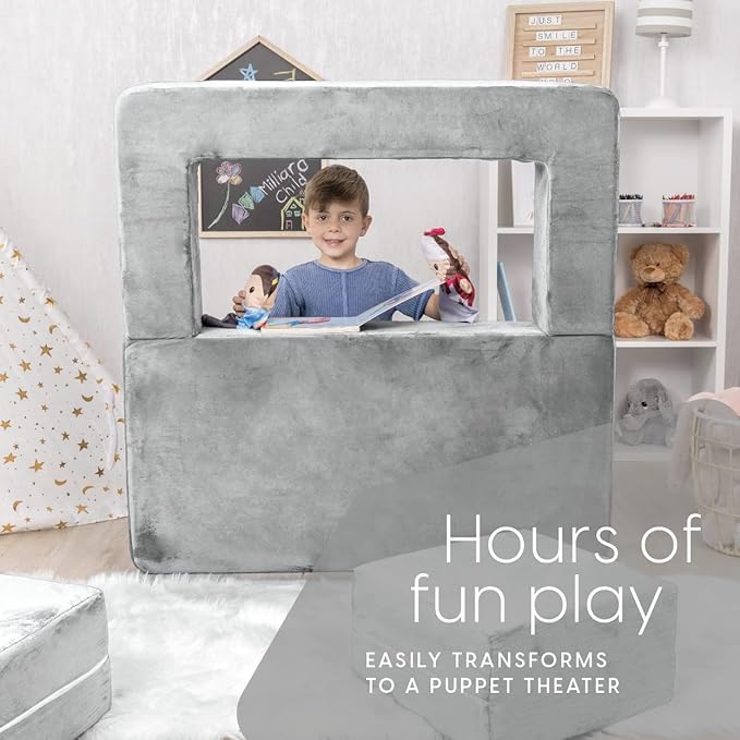 Milliard Kids Couch - Modular Kids Sofa for Toddler and Baby Playroom/Bedroom Furniture (Grey) with Bonus Pillow