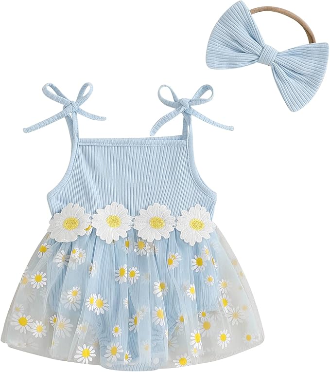 Baby Girl Clothes Daisy Ribbed Bodysuit Sleeveless Romper Dress Summer Outfit for Girls Newborn 3 6 9 12 18 Months