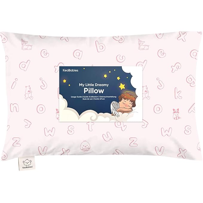 Toddler Pillow with Pillowcase - 13x18 My Little Dreamy Pillow, Organic Cotton Toddler Pillows for Sleeping, Kids Pillow, Travel Pillows,Mini Pillow,Nursery Pillow,Toddler Bed Pillow (ABC Land Rose)