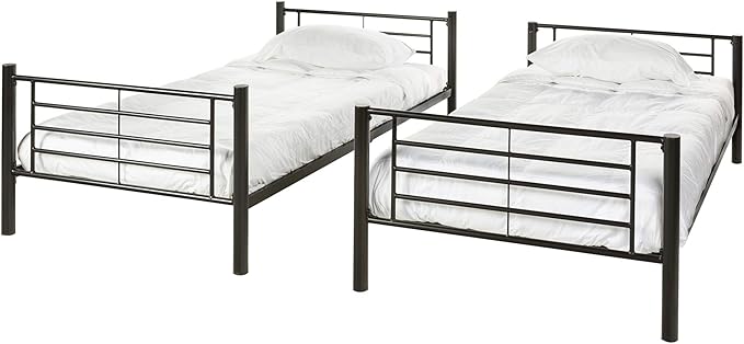 Walker Edison Elodie Urban Industrial Twin over Twin Metal Bunk Bed, Twin over Twin, Black