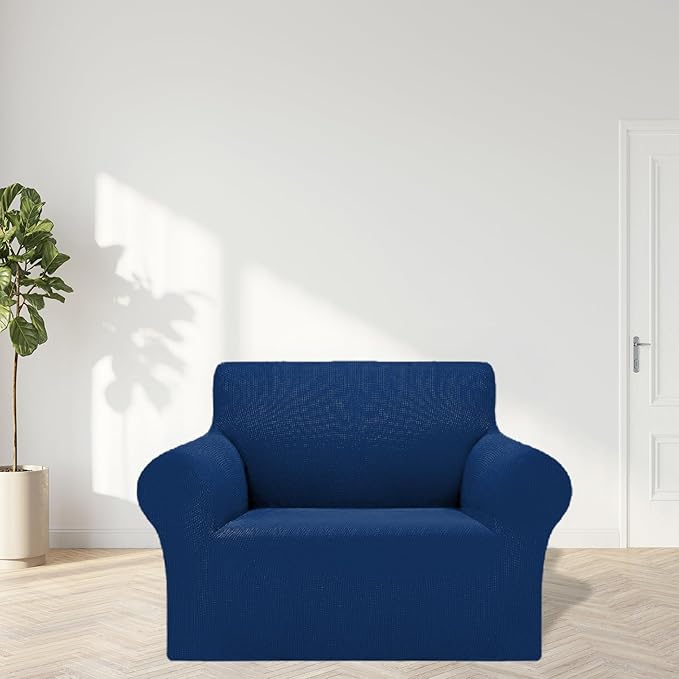2025 New Stretch Chair Sofa Slipcovers Couch Cover for 1 Seater Furniture Protector Sofa Covers with Elastic Bottom Jacquard Fabric Small Checks for Pets, Kids - Classic Blue
