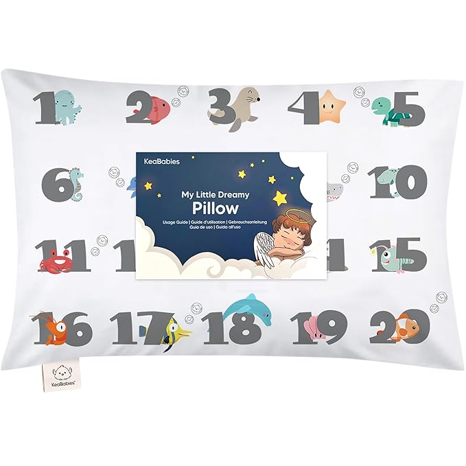 Toddler Pillow with Pillowcase - 13x18 My Little Dreamy Pillow, Organic Cotton Toddler Pillows for Sleeping, Kids Pillow, Travel Pillows, Mini Pillow, Nursery Pillow, Toddler Bed Pillow (Kea123)