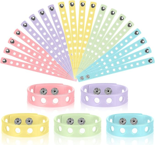 Aoriher 20 Pieces Silicone Charm Bracelets Kids Valentine's Day Silicone Wristband Gift Adjustable Rubber Bracelet with Holes for Shoe Charm First Day of School Party Favors(Macaron Color)