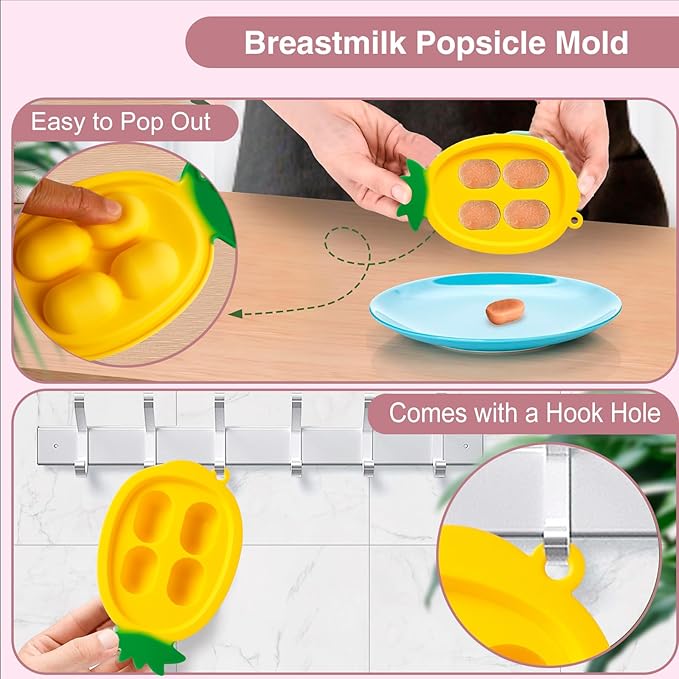 Baby Fruit Feeder with Mini Freezer Tray, Baby Teethers, Breastmilk Popsicle Molds for Baby Teething Relief, Silicone Fresh Food Feeder for Safe Infant Self Feeding (Candy Pink)