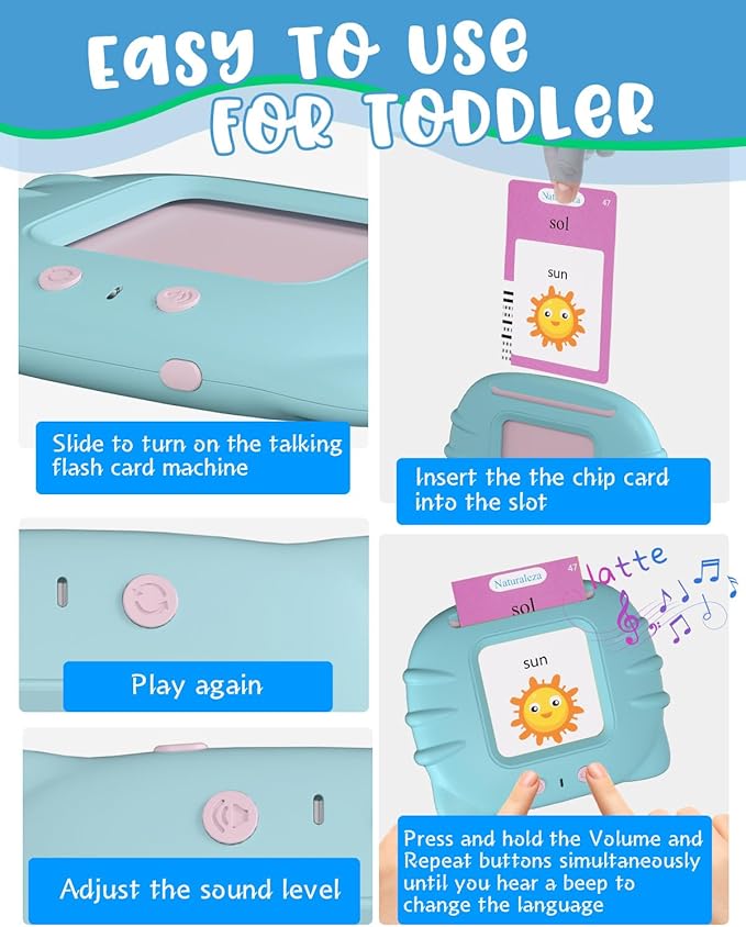 510 Words Spanish English Bilingual Talking Flash Cards, Toddler Learning Montessori Toys for Kids Ages 1 2 3 4 5 6 Year Old Daughter Son, Birthday Gifts for Boys Girls Autism Autistic Sensory Toys