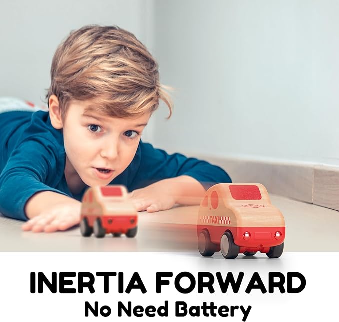 3pcs Wooden Toys Cars, Taxi, Fire Truck, City Bus, Educational Toy, Early Learning for Toddlers, Colorful Vehicles Play Set for 2 3 Year Old Boys Girls Christmas Birthday Gift