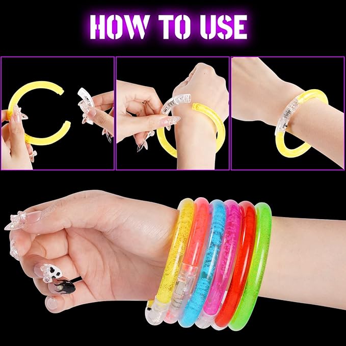 24Pcs Glow in the Dark Party Supplies for Kids/Adults, Flashing Light up Toys LED Bracelets Glow Sticks,Valentines Mardi Gras Party Favors Carnival Birthday Concert Gifts Accessory