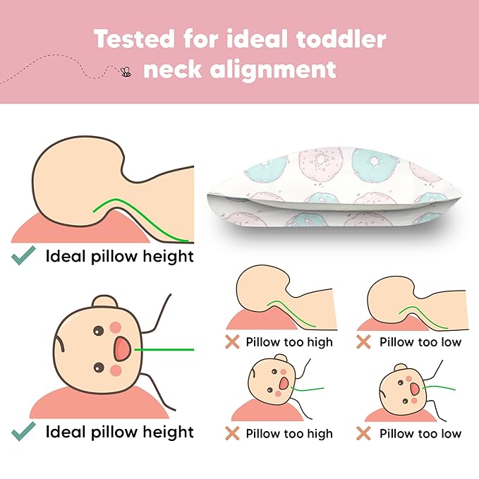 Toddler Pillow with Pillowcase - 13x18 My Little Dreamy Pillow, Organic Cotton Toddler Pillows for Sleeping, Kids Pillow, Travel Pillows, Mini Pillow, Nursery Pillow, Toddler Bed Pillow (Donuts)