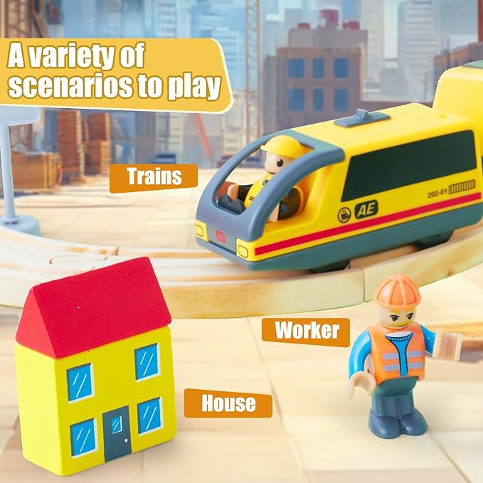 Electric Train Set Toys Wooden Magnetic Cars - Locomotive Auto Forward/Backward/Park, Gift for 3 4 5 6 Year Old Toddlers Kids Boys Truck Trains Toy, Compatible with Common Wooden Train Tracks