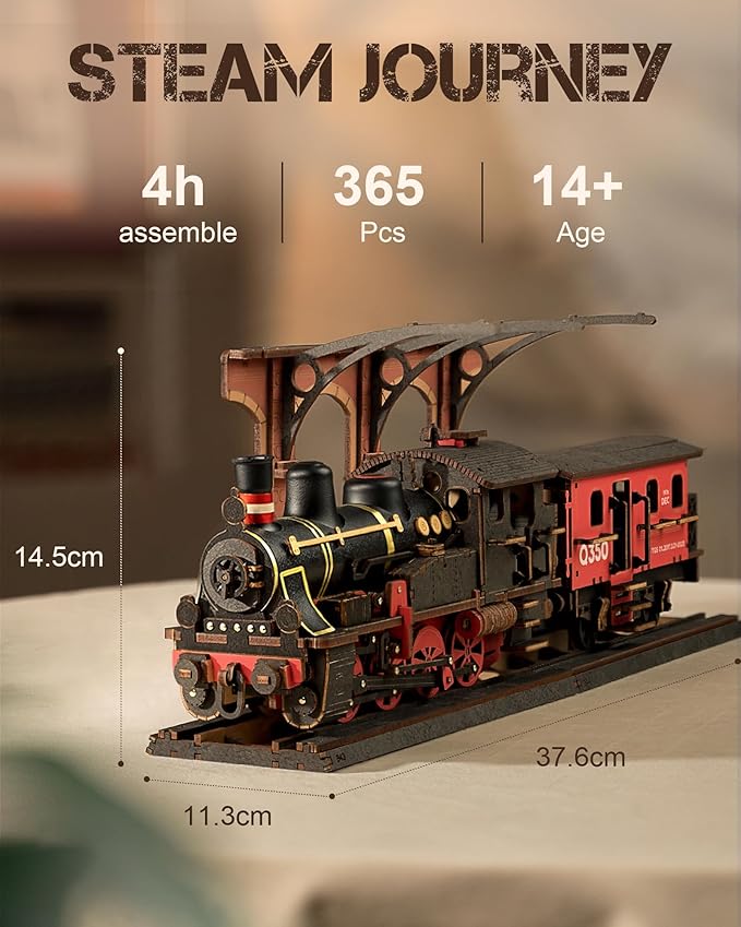 3D Puzzles for Adults -Steam Train, Wooden Model Kits Building Set for Adults, DIY Crafts Kits Hobby Creative Gift Ideas for Girls Boys (Steam Journey-405PCS)