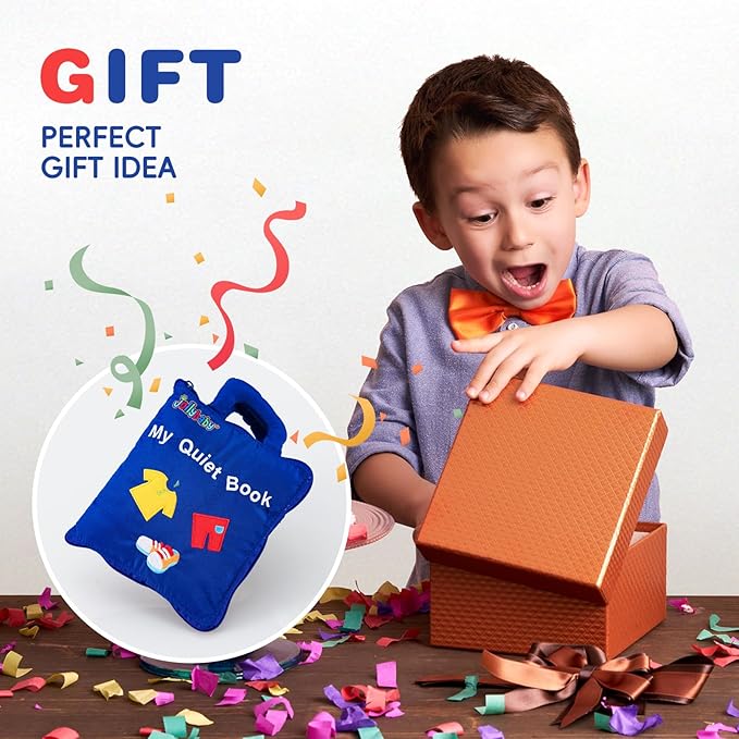 Jollybaby Baby Soft Busy Books -My Quiet Book, Travel Toy & Montessori Sensory Educational, 10 Preschool Learning Activities for 1 2 3 Year Old Toddlers Boy Girl(Blue)