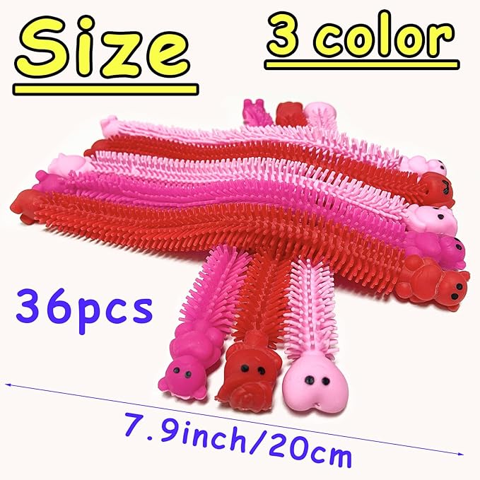 36Pcs Valentine Day's Stretchy Fidget Toy, Sensory Fidgets Toys,Autism Toys Great for Kids Children Adults Stress Relief Party Favors,Valentine's Day Cards Gift