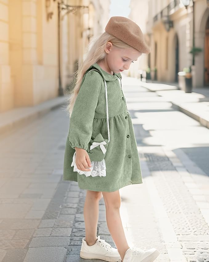 Mioglrie Toddler Baby Girl Dress 2T 3T 6 12 18 24 Months Fall Winter Clothes Outfits Dresses with Cute Satchel for Baby