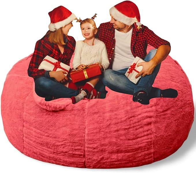 Giant Bean Bag Chair for Adults and Kids Without Filler Cozy Oversized Round Beanbag Chair Cover for Bedroom Stuffing Animal Toys, 7FT, Rose Red