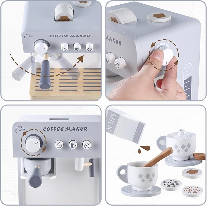 Kids Coffee Maker Toy Espresso Machine Playset, Pretend Play Food Sets for Kids Kitchen, Toddler Play Kitchen Accessories Gift for Girls and Boys