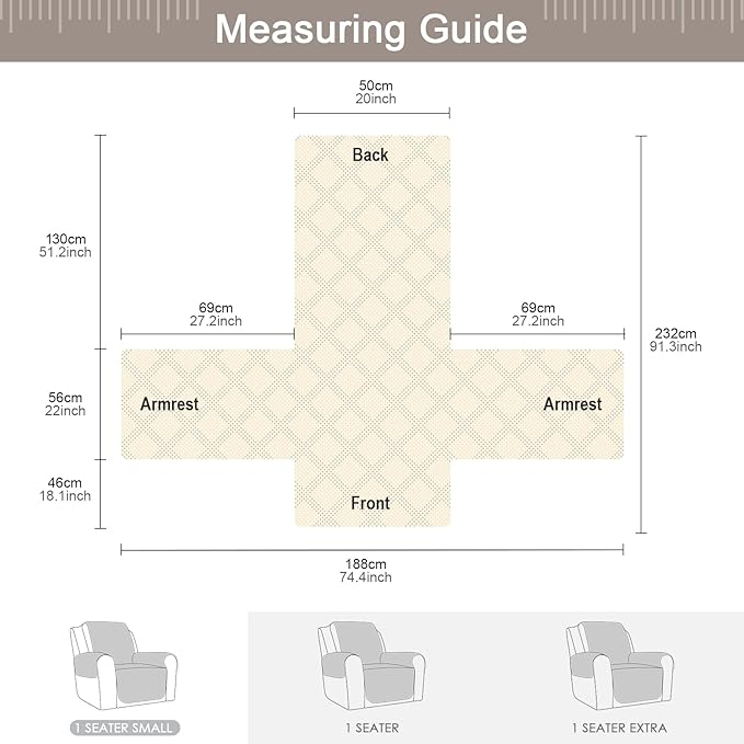 TAOCOCO 100% Waterproof Recliner Chair Cover Stay in Place, Recliner Covers for Small Recliner Chair with Pocket, Reclining Chair Cover Furniture Protector for Kids, Pets(X-Small Chair, Light Brown)