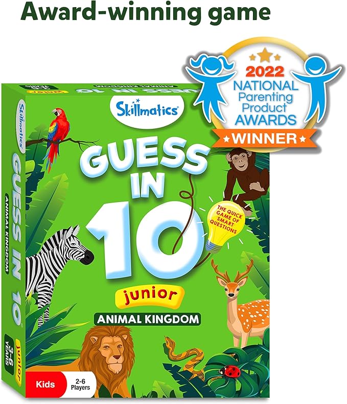 Skillmatics Card Game - Guess in 10 Junior Animals for Kids, Boys, Girls Who Love Board Games and Educational Toys, Travel Friendly for Ages 3, 4, 5, 6
