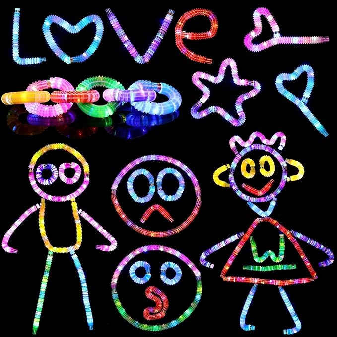 24 Pcs Glow Sticks Party Favors for Kids,Light Up Tubes Fidget Toys,Glow in The Dark Party Supplies Camping Toys, LED Bracelet Necklace Goodie Bag Stuffers Birthday Return Valentines Day Gifts