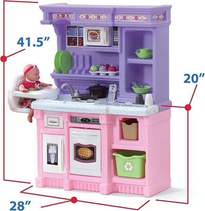 Step2 Little Baker's Kids Kitchen Playset, Indoor/Outdoor Kitchenette, Interactive Play with Lights and Sounds, Made of Durable Plastic, 30 Piece Toy Accessories, Toddlers 2+ Years Old, Purple/Pink