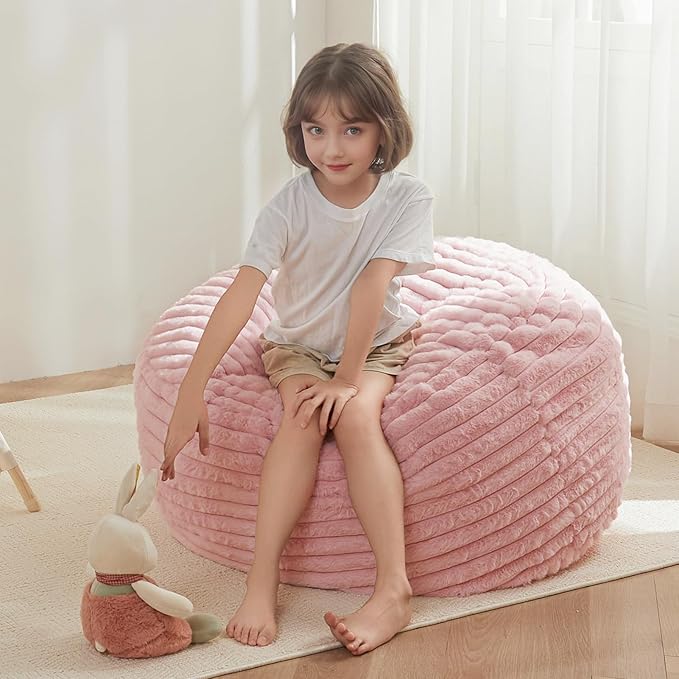 MAXYOYO Bean Bag Chair Bed for Kids, Floor Sofa Couch with High-Density Foam Filling, Convertible Beanbag Folds from Lazy Chair to Floor Mattress Bed with Faux Fur Cover, Pink 9