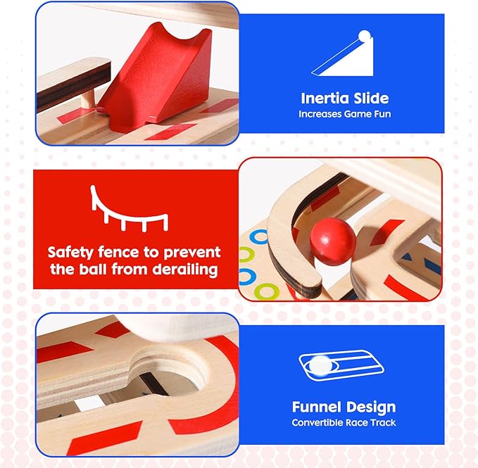 Montessori Ball Tracker Wooden Ball Drop Toy for Toddlers, Educational Wooden Ball Run Toy Race Track Set, Ball Drop Tracker Sensory Toys for Gifts 3 4 5 Years Old Toddler Boys Girls