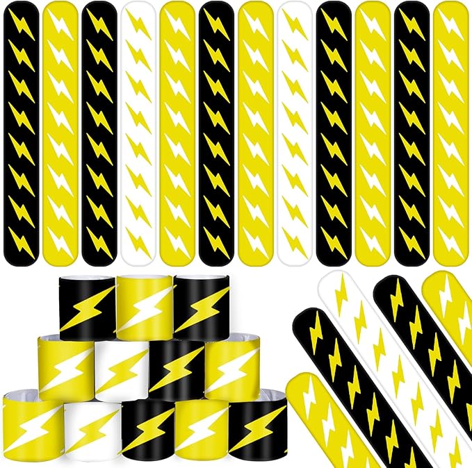 48 PCS Lightning Bolt Slap Bracelets Flash Wristbands, Party Favors, Goodie Bag Fillers for Lightning Bolt and Flash Birthday Decorations