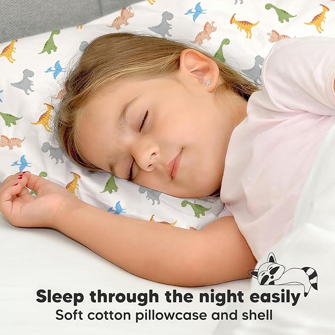 Toddler Pillow with Pillowcase - 13x18 My Little Dreamy Pillow, Organic Cotton Toddler Pillows for Sleeping, Kids Pillow, Travel Pillows, Mini Pillow, Nursery Pillow, Toddler Bed Pillow (Roarsome)