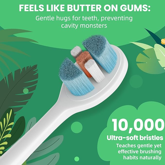 Kids Manual Toothbrush, Extra Soft Bristle Toddler Toothbrush with 10000 Bristles, Kids Travel Toothbrush Designed for Delicate Teeth & Gums for Children 2-7 Years (Green)