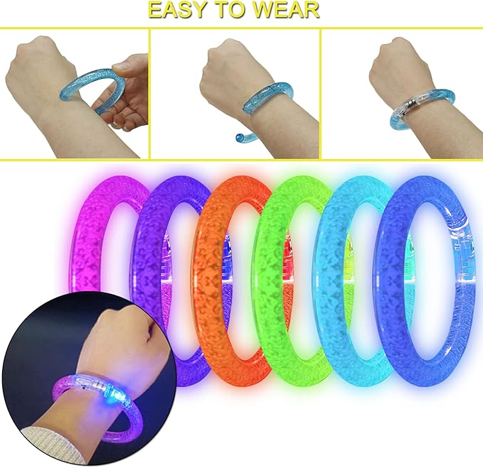 60 Pcs Glow In The Dark Bracelets, 6 Colors LED Bracelets Bulk Party Supplies for Kids and Adults, Glow Neon Party Favors Toys for Carnival Halloween Christmas Birthday Wedding