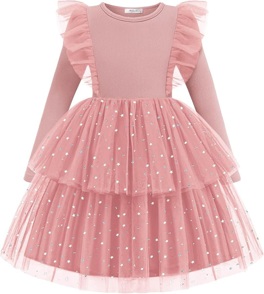 Arshiner Toddler Dress Baby Girls Tutu Tiered Formal Party Sequin Tulle Dresses Fall Winter Clothes for 1-6 Years