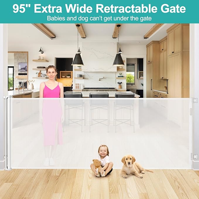 42" Tall X 95" Wide Extra Tall Baby Gate Extra Long Baby Gates for Large Openings Tall Retractable Baby Gate Retractable Dog Gate Long Baby Gates Indoor Extra Long Dog Gate Child Gates for Doorways