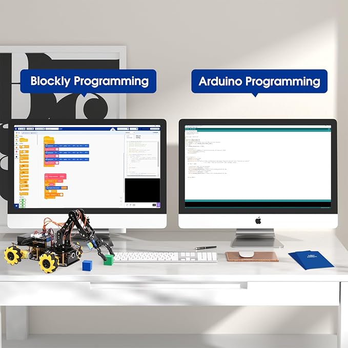 Smart Robot Arm Car Kit, 4WD Remote Control Car Compatible with Arduino IDE, Electronic Programming Project/STEM Education/Science Coding Kit for 16+ Teens and Adults Unique Gifts