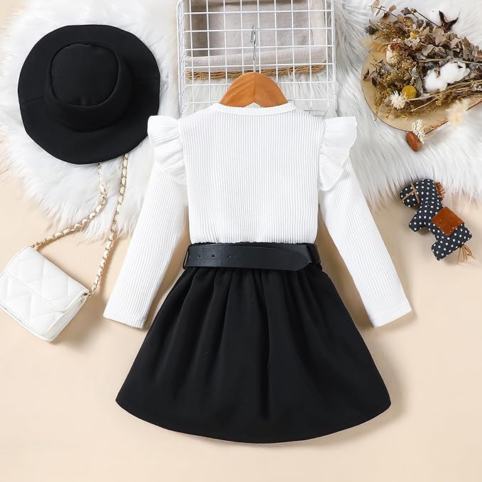 Fernvia Toddler Baby Girl Fall Winter Skirt Set Turtleneck Ribbed Long Sleeve T-Shirt Top & Plaid Skirts Dress 2Pcs Outfits