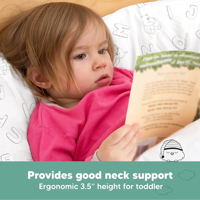 Toddler Pillow with Pillowcase - 13x18 My Little Dreamy Pillow, Organic Cotton Toddler Pillows for Sleeping, Kids Pillow, Travel Pillows, Mini Pillow, Nursery Pillow, Toddler Bed Pillow (ABC Land)