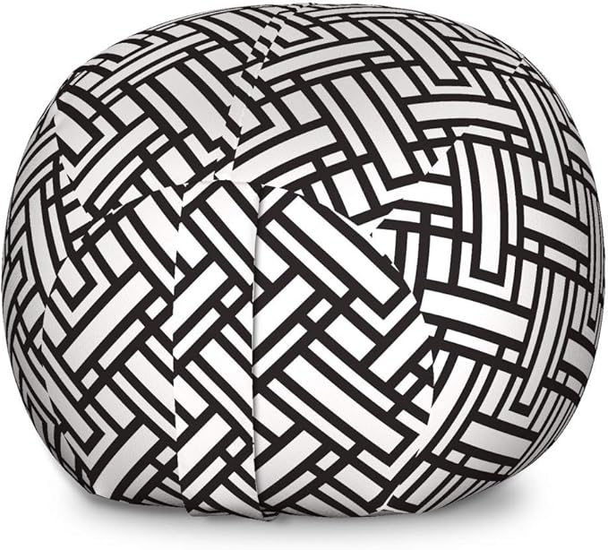 Ambesonne Black and White Storage Toy Bag Chair, Monochrome Interlocking Stripes Pattern with Modern Abstract Inspirations, Stuffed Animal Organizer Washable Bag, Large Size, White Black
