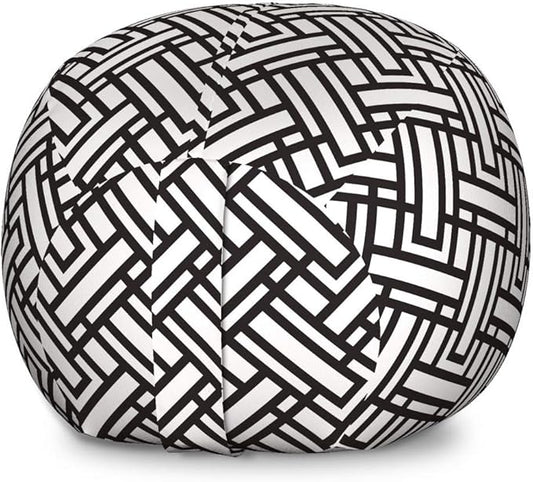 Ambesonne Black and White Storage Toy Bag Chair, Monochrome Interlocking Stripes Pattern with Modern Abstract Inspirations, Stuffed Animal Organizer Washable Bag, Large Size, White Black