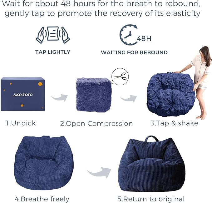 MAXYOYO Bean Bag Chair, Floor Sofa with Handle, Bean Bag Chairs for Adults and Kids, Teens Living Room Bean Bag, Accent Sofa Chair with Pocket for Gaming Reading Relaxing