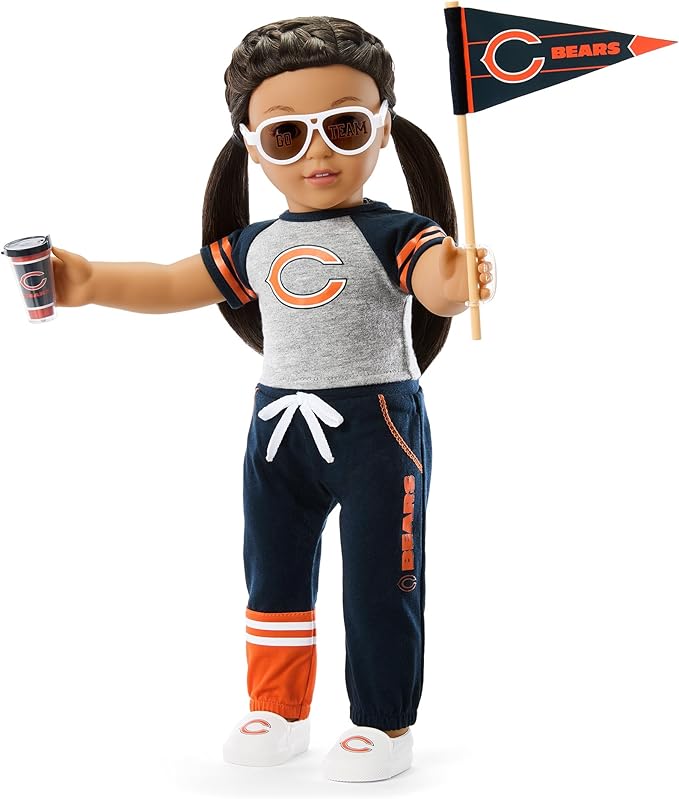 American Girl Chicago Bears 18 inch Doll Fan Outfit and Accessories, Navy and Orange, 6 pcs, Ages 6+