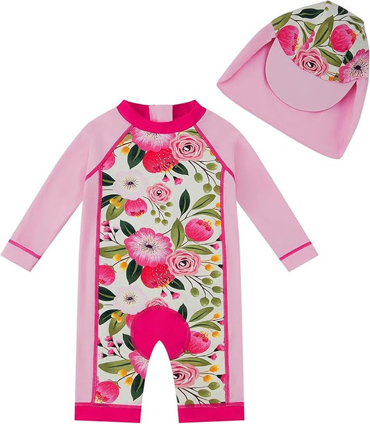 upandfast Baby/Toddler Swimsuit UPF 50+ Sun Protection One Piece Zipper Bathing Suit with Sun Hat Infant Beach Swimwear