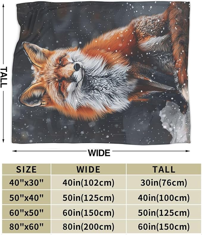 Red Fox Throw Blanket Cute Orange Fox Plush Fleece Soft Cozy Gifts Blanket for Kids Girls Boys Adults Couch Bed Chair Office Dorm Decor 40''X50''
