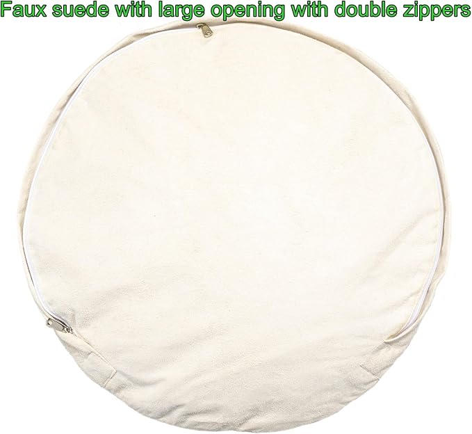 Round Stuffed Pouf Ottoman 20x20x12 Inches Faux Fur Ottoman Foot Rest Under Desk Floor Pouf Foot Stool Poof for Living Room, Bedroom Small Furniture (White)