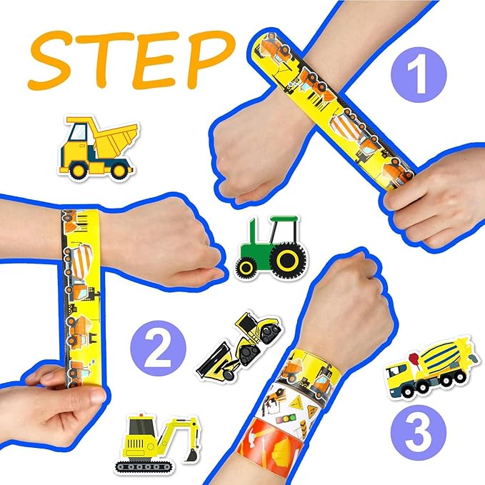 86 Pcs Construction Party Favors 36PCS Construction vehicles Slap Bracelets Wristband 50PCS Construction Vinyl Stickers for Kids Boys Construction Theme Birthday Party Goodie Bag Fillers