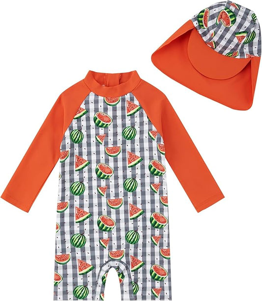 upandfast Baby/Toddler Swimsuit UPF 50+ Sun Protection One Piece Zipper Bathing Suit with Sun Hat Infant Beach Swimwear