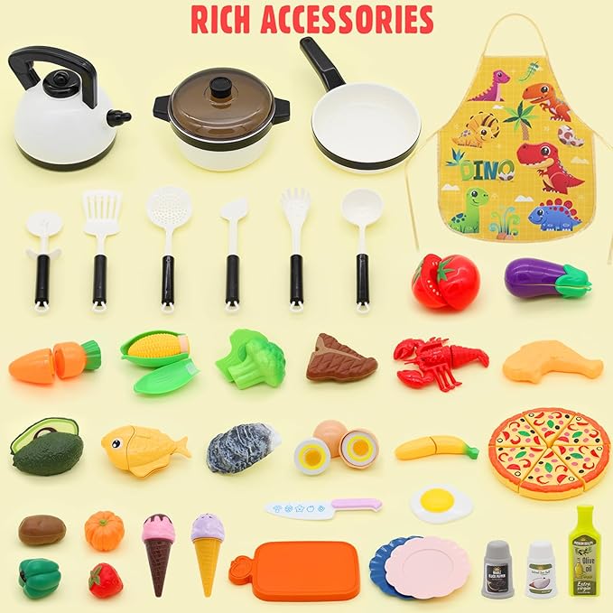 39 Items 62Pcs Play Kitchen Toy Accessories Set, Kids Kitchen Set with Play Pots and Pans, Pretend Play Food, Cooking Utensils, Apron, Toddler Kitchen Playset Kids Girls Boys Age 3+…