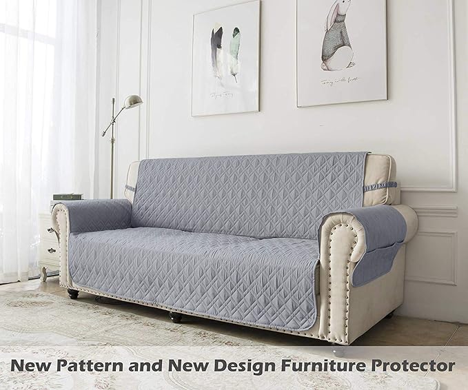 Ameritex Couch Sofa Slipcover 100% Waterproof Nonslip Quilted Furniture Protector Slipcover for Dogs, Children, Pets Sofa Slipcover Machine Washable (Light Grey, 68")