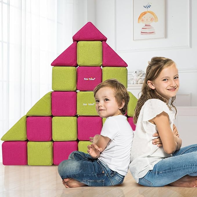 Magnetic Soft Building Blocks for Kids, Magnetic Blocks, Big Blocks, Educational Toys, Incredibly Fun Building Block for Children (Rose red+Green)