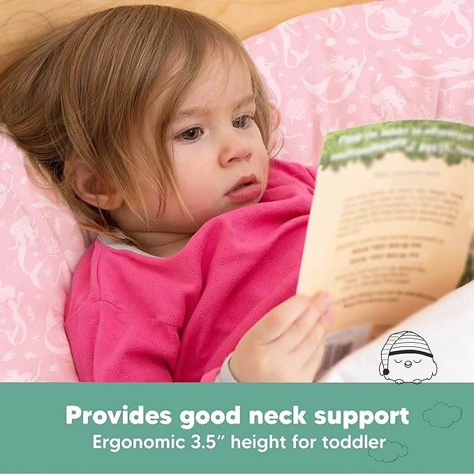 Toddler Pillow with Pillowcase - 13x18 My Little Dreamy Pillow, Organic Cotton Toddler Pillows for Sleeping, Kids Pillow, Travel Pillows, Mini Pillow, Nursery Pillow, Toddler Bed Pillow (Mermaid)